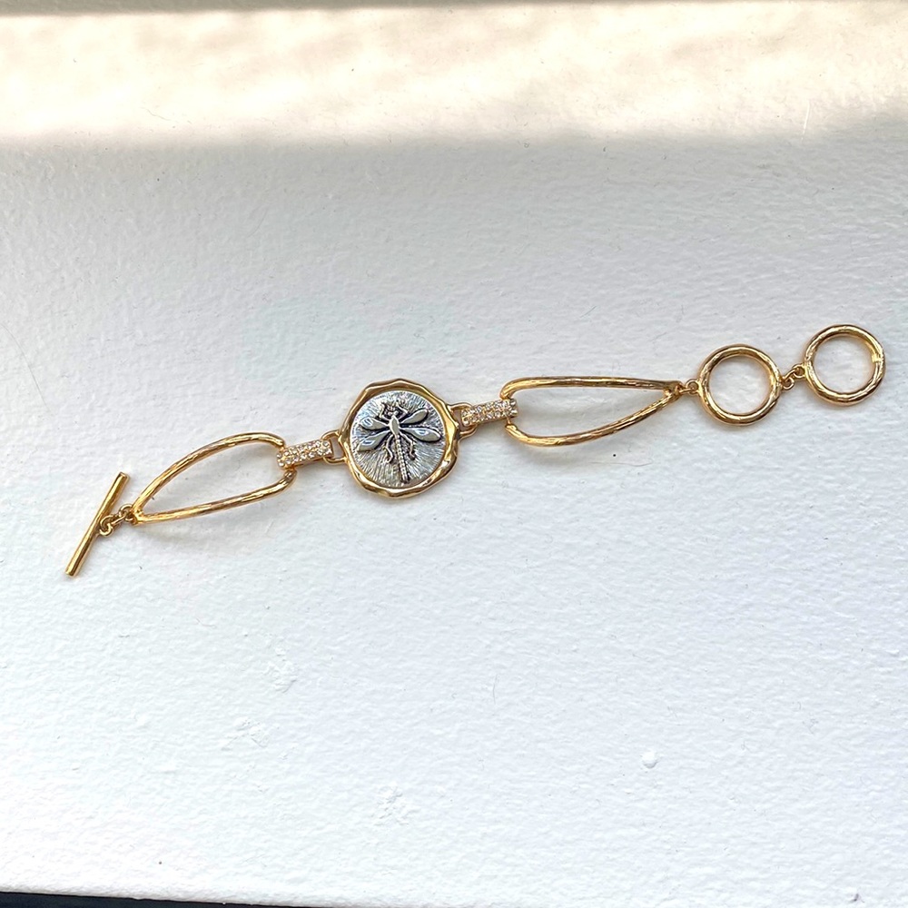 Silver gold dragonfly bracelet adjustable